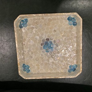 Mother of pearl tray with blue flower details, glossy finish tray for decor - Product Image 2