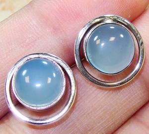 Wholesale 925 Sterling Silver Handmade Hoop Earrings High Quality Natural Blue Chalcedony Gemstone Factory Price - Product Image 2