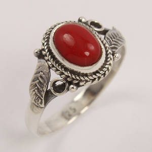 แหวนปะการังสังเคราะห์925ใบเงินสเตอร์ลิงทำด้วยมือแหวนทำด้วยมือเรารูปไข่6x8 - Product Image 4