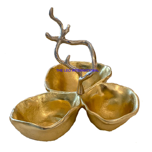Golden Plated <b>Tree</b> <b>Branch</b> Shape Design Decoration Bowl Aluminum Metal Exclusive Quality Joint Three Bowl - Product Image 1