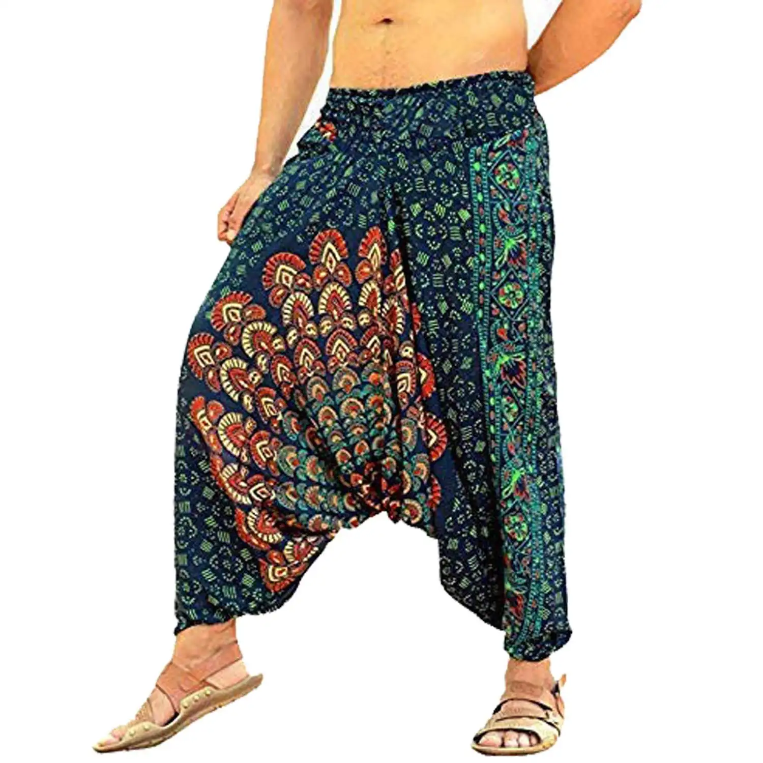 Ali baba Harem Pant boêmio Laranja Mandala Hippie Cigana Hippie Romper Calças Calças um tamanho Solta Largas Calças Afghani Unisex