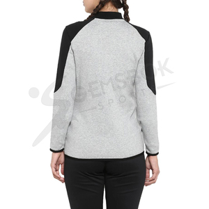 Veste de sport et yoga en molleton tricoté respirant haute performance pour femme, ultra-extensible, avec fermeture éclair intégrale et doublure matelassée grise – Vente en gros - Product Image 3
