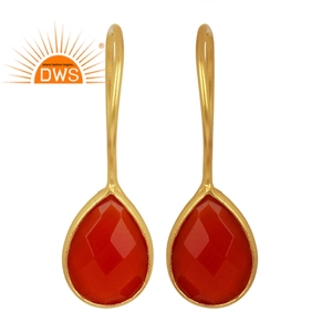 Natural <b>Red</b> Onyx Gemstone <b>Earring</b> Manufacturer Gold Plated Jewelry 925 Silver Hook <b>Earring</b> For Women Jewelry Wholesaler - Product Image 1