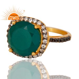 New 18k Gold Plated Brass <b>Green</b> Onyx Cubic Zirconia Ladies Fashion Cocktail Ring Jewelry Manufacturer - Product Image 3