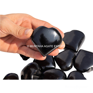 Vente en gros de gros coeurs de pierres précieuses en obsidienne noire faits à la main, exportations d'agate muntaha gonflée, souvenirs de cœur en cristal en vrac - Product Image 2