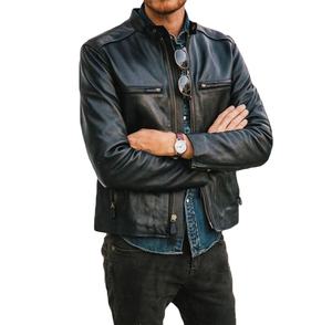 เสื้อแจ็คเก็ตไบค์เกอร์คลาสสิกสำหรับผู้ชาย แฟชั่นดีไซน์ ทรงสปอร์ต ไซส์พลัส ทรงเข้ารูป หนังเทียม เสื้อโค้ทมอเตอร์ไซค์ - Product Image 1