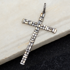 Champagne Baguette Diamant Croix Religieuse 925 Oxydé Pendentif Fait Main En Argent En Gros Bijoux Unisexe - Product Image 6