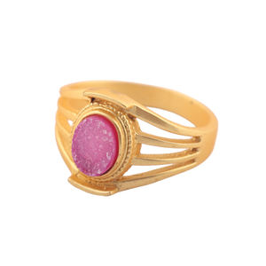 Glamorous look ovalado Rosa azúcar druzy anillo de compromiso de lujo chapado en oro opaco conjunto de collar anillo de diseñador Anillos de Compromiso de promesa - Product Image 4