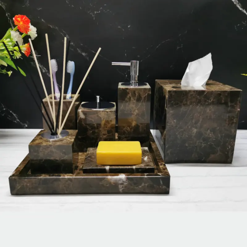 GOLDTOP OEM/ODM marmol 중국 특별한 디자인 화장실 훈장 대리석 돌 브라운 목욕탕 부속품