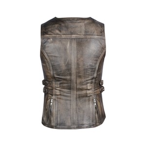 Chaleco de cuero para motorista, para mujer, negro, auténtico, con bolsillos, estilo Soa, clásico, anarcado, táctico - Product Image 4