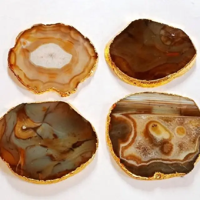 Bruin Agaat Onderzetters | Natuurlijke Kristallen Slice Agaat Thee Coaster Kopen Van Fiza Agaat