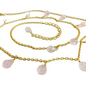 Pierres précieuses en argent Sterling 925, Quartz Rose plaqué or pur, à la mode, 45 cm Lien Chaîne Réglable Collier - Product Image 1