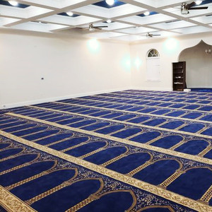 Rouleau de tapis musulman impression de prière en nylon 3d laine de nylon terylene mur à mur tapis bleu foncé pour mosquée - Product Image 3
