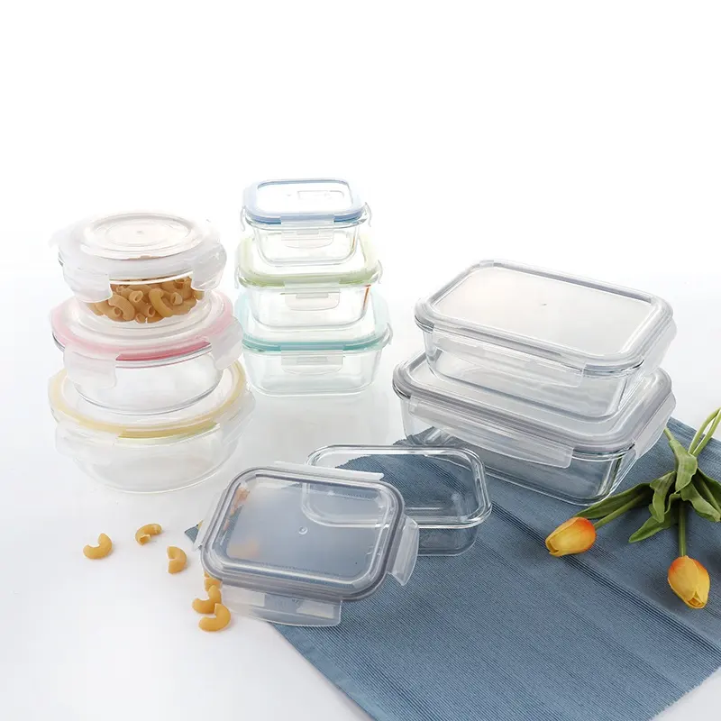 Machine Made Borosilicate Storage Lid Prep Meal Vacuum Freezer Oven Safe Glass Food Container Lunch Box With Airtight Suction