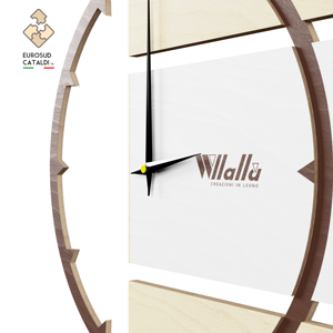 Bellissimo orologio da parete italiano in legno di betulla naturale 12mm, di grandi dimensioni con intarsio circolare nel legno. - Product Image 2