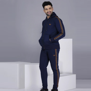 Ensemble de survêtement pour homme adulte de haute qualité, bleu marine, manches longues, fermeture éclair, grande taille, hiver - Product Image 2