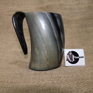 <b>Handmade</b> Natural Viking Drinking Horn <b>Mug</b> Black Whitish Simple Design for Home Hotel Party Traditionally Crafted Beer Wine <b>Mug</b> - Product Image 1