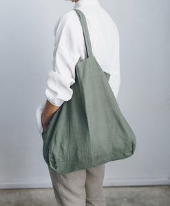 Bolso de mano de lino beige 100% personalizado con asa de cuerda Bolso de compras de hombro sostenible - Product Image 2