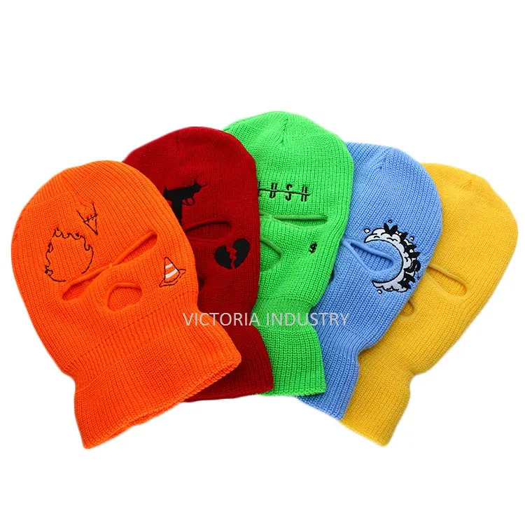 1/6 Custom Ski Mask 3 Hole Beanies Custom Logo Full Face Cover Warm Knit Balaclava Winter Hats