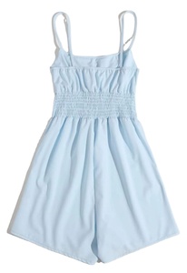 Femmes 1 pièces couleur unie pyjama ensemble Spaghetti sangle haut caraco avec ourlet à volants Shorts décontracté tricot Polyester vêtements de nuit vêtements de détente - Product Image 3