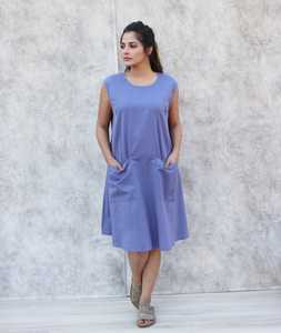 Vestido de Lino para Mujer, Color Azul Cielo, Diseño Moderno y a la Moda, Cuello Redondo, Sin Mangas, Largo hasta la Rodilla, Nuevo Modelo 2026 - Product Image 3