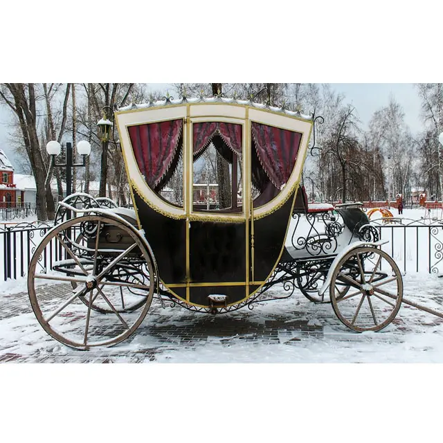 Victoriana Brougham caballo dibujado caja con forma de carruaje cubiertos de transporte para la nieve, viaje de lujo gira carruaje Suiza