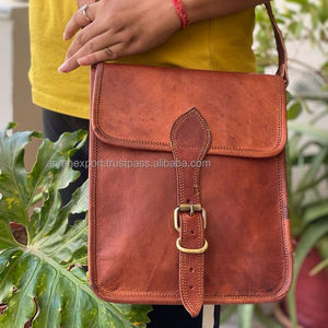 Sac à bandoulière vintage en cuir de chèvre véritable fait à la main 9*11 pouces Sacs en cuir élégants - Product Image 1