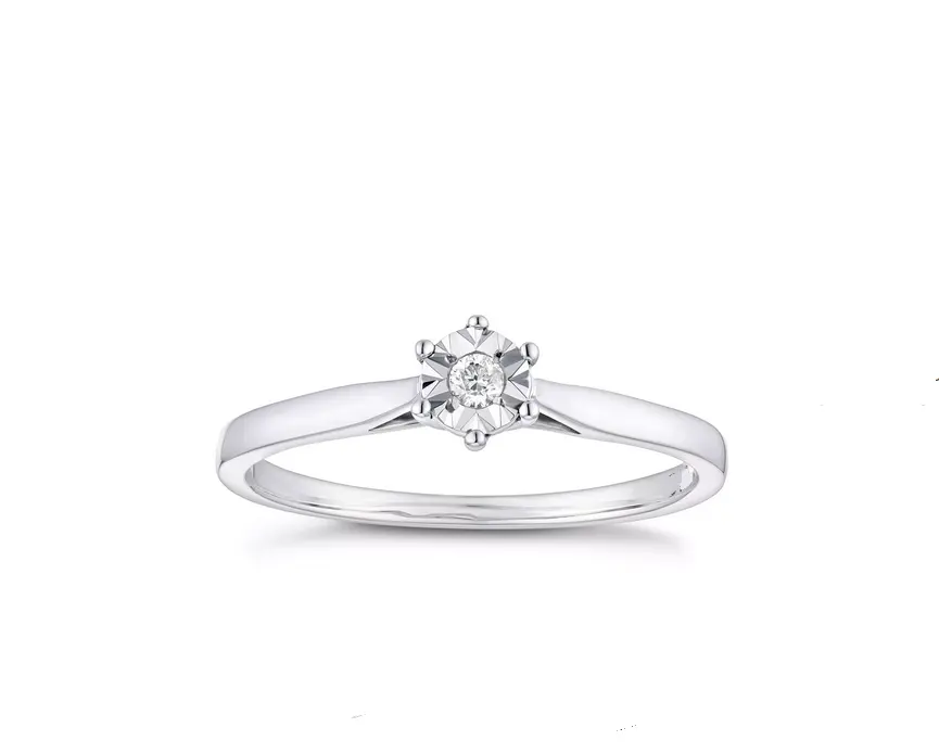 0.15ct Real Solitaire Illusion Set Diamond Engagement Ring 14K White Gold At Best Wholesale Price