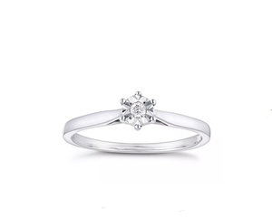 Anillo de Diamantes con Solitario de 0.15 Quilates con Ilusión de Diamante Real |   Anillo de compromiso de oro blanco de 14 quilates para mujer, elegante y minimalista, regalo de joyería fina - Product Image 1