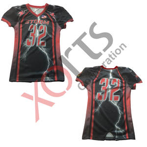 Maillot de football en maille spandex rouge personnalisé numéro de nom d'équipe brodé respirant imprimé grande taille caractéristique vêtements de football américain - Product Image 5