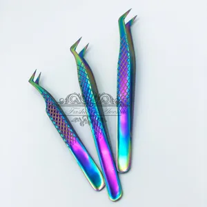 High Quality Eyelash Tweezers Plasma Multi Rainbow Diamond Cut Grip Japanese Stainless Steel Eyelash Extension Volume Tweezers