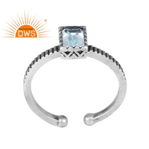Bague en topaze bleue pour femme, bijoux taille ajustable, accessoire de bijouterie, pierre précieuse, Design ethnique, 925 argent Sterling, vente en gros - Product Image 1