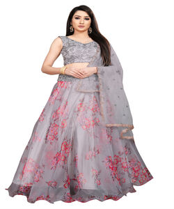 Look riche en organza feuille de soie impression travail lehenga choli avec dentelle travail dupatta vêtements de mariage prix de gros vêtement ethnique - Product Image 1