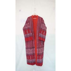 Chaqueta Kantha acolchada XL hecha a mano para mujer, abrigo largo de invierno de algodón con borde libre, Kimono, rompevientos para casa con cinturón de corbata para - Product Image 2