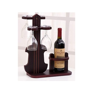 Porte-vin décoratif en bois, étagère de table moderne, caddie à 4 verres, avec poignée, 1 pièce - Product Image 6