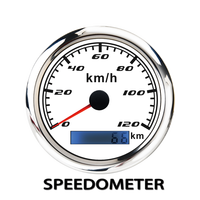Meteran Motor 85mm Universal Analog Pengukur Kecepatan Elektrik Mobil Odometer Rentang 0~220KMH Lampu Latar MERAH Pelat Putih