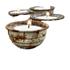 กระปุกใส่เทียนเคลือบผงสีขาวดีไซน์วินเทจทำด้วยมือใส่เทียนบนโต๊ะ - Product Image 1