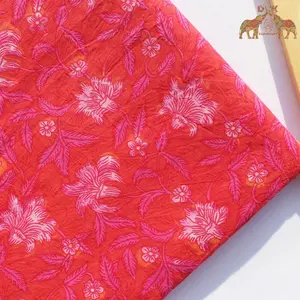 Wholesale factory India printed fabric handmade new design block print fabric for dress breathable light weight fabric