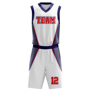 Maillot de basketball personnalisé par sublimation pour équipe, blanc, rouge, bleu, col en V, sans manches, anti-humidité, 100 % polyester, logo frontal, adulte - Product Image 2
