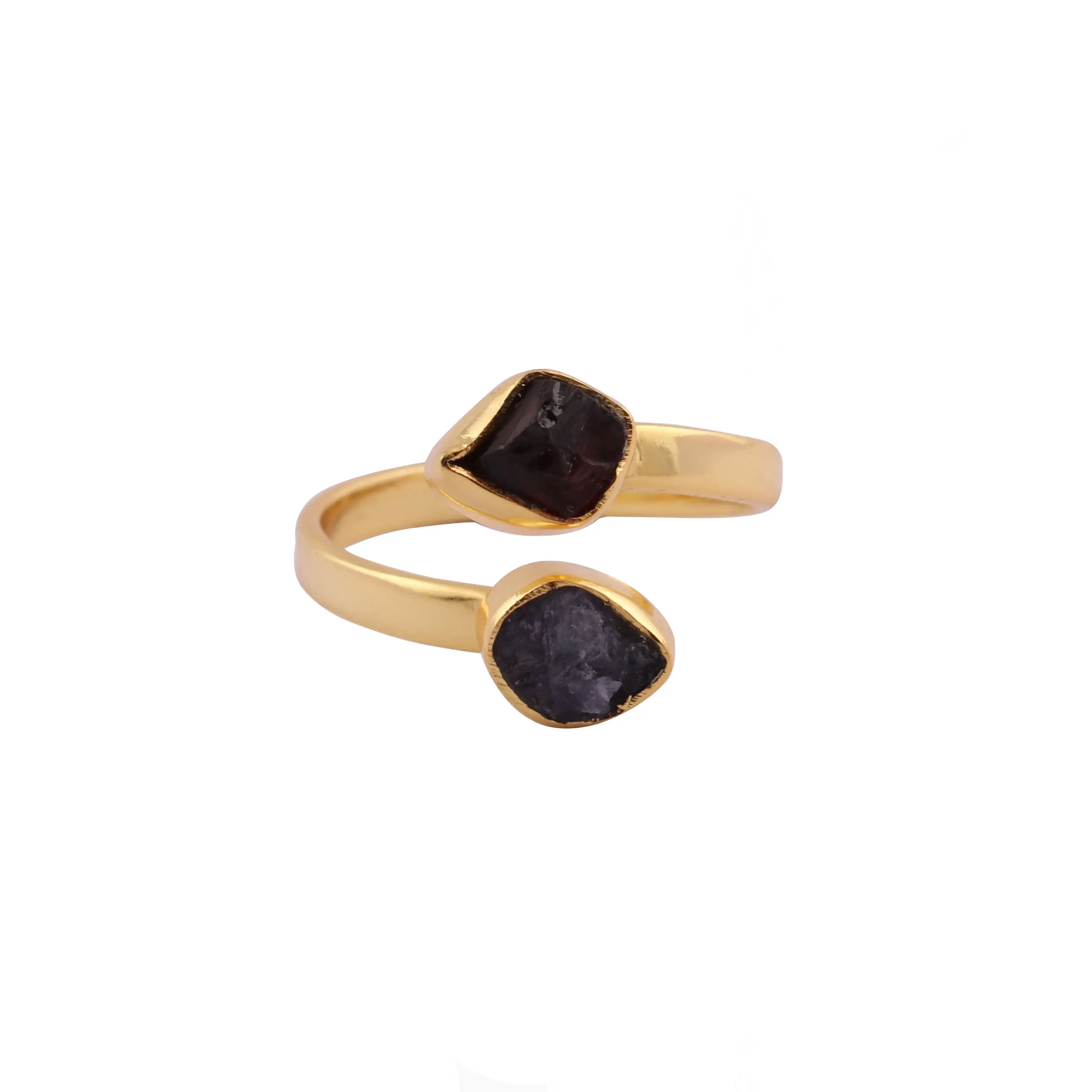 Altın kaplama ham Garnet ve tanzanit taş ayarlanabilir halkalar | Collet ayar taş Band yüzük mücevherat. Mod Joyas R-046