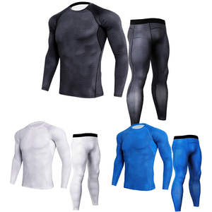 High Quality Nylon Spandex Male Fitness Sport Wears Gym <b>Men</b> Shirt <b>Compression</b> <b>Leggings</b> Two Pieces Workout Set Rash Guard - Product Image 1