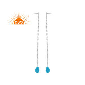 Boucles d'oreilles Turquoise bleu ciel pierres précieuses bijoux en argent grossiste 925 chaîne en argent boucles d'oreilles pour les femmes cadeau pour elle - Product Image 1