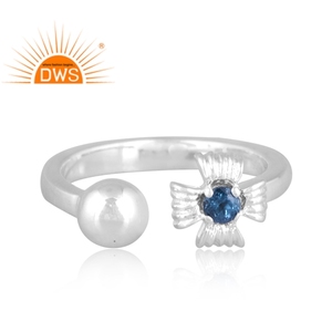 Anillo ajustable de piedras preciosas de Topacio Azul Londres Natural de plata de ley fina, joyería para mujer, regalo para ella - Product Image 2