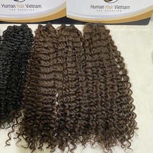 Gran oferta de cabello humano virgen sin procesar de Vietnam, mechones de cabello rizado profundo, máquina Frontal negra Remy, doble trama, proveedores de 100g - Product Image 1