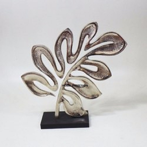 Métal massif moulé en aluminium brut plaqué or avec base en marbre blanc Sculptures en or en feuille de palmier Sculptures en base de marbre blanc - Product Image 3