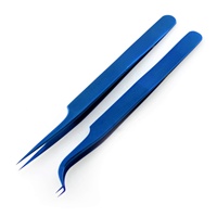 Pinzas Profesionales para Extensión de Pestañas, Hechas en Pakistán, Personalizables, con Puntas Afiladas a 45 Grados, Color Azul, 6mm, Acero Inoxidable