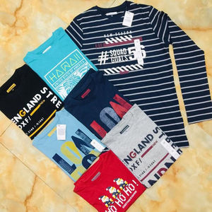 Stock Bangladesh T camisas de etiquetas niños huellas de manga larga con cuello redondo y a rayas T Shirts Casual trajes de algodón camisa - Product Image 1