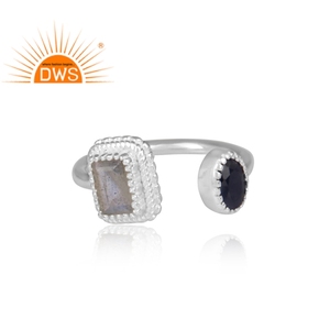 <b>Labradorite</b> And Round Blue Sapphire Gemstone Handmade <b>Ring</b> Jewelry Manufacturer 925 Sterling Fine Silver Open <b>Ring</b> Woman's <b>Ring</b> - Product Image 2