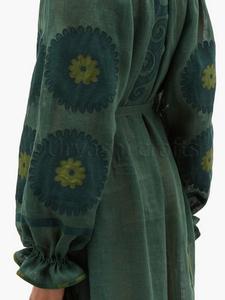 OEM exportador indio proveedores hecho a mano ropa de manga larga mano Floral bordado con cintura cinturones ucraniano vestido - Product Image 4