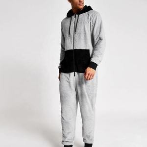Wholesale Custom <strong>Men</strong> Grey Plush <strong>Fleece</strong> Pajamas Contrast Loungewear <strong>Onesie</strong> <strong>Thick</strong> Warm Sleepwear - Product Image 3